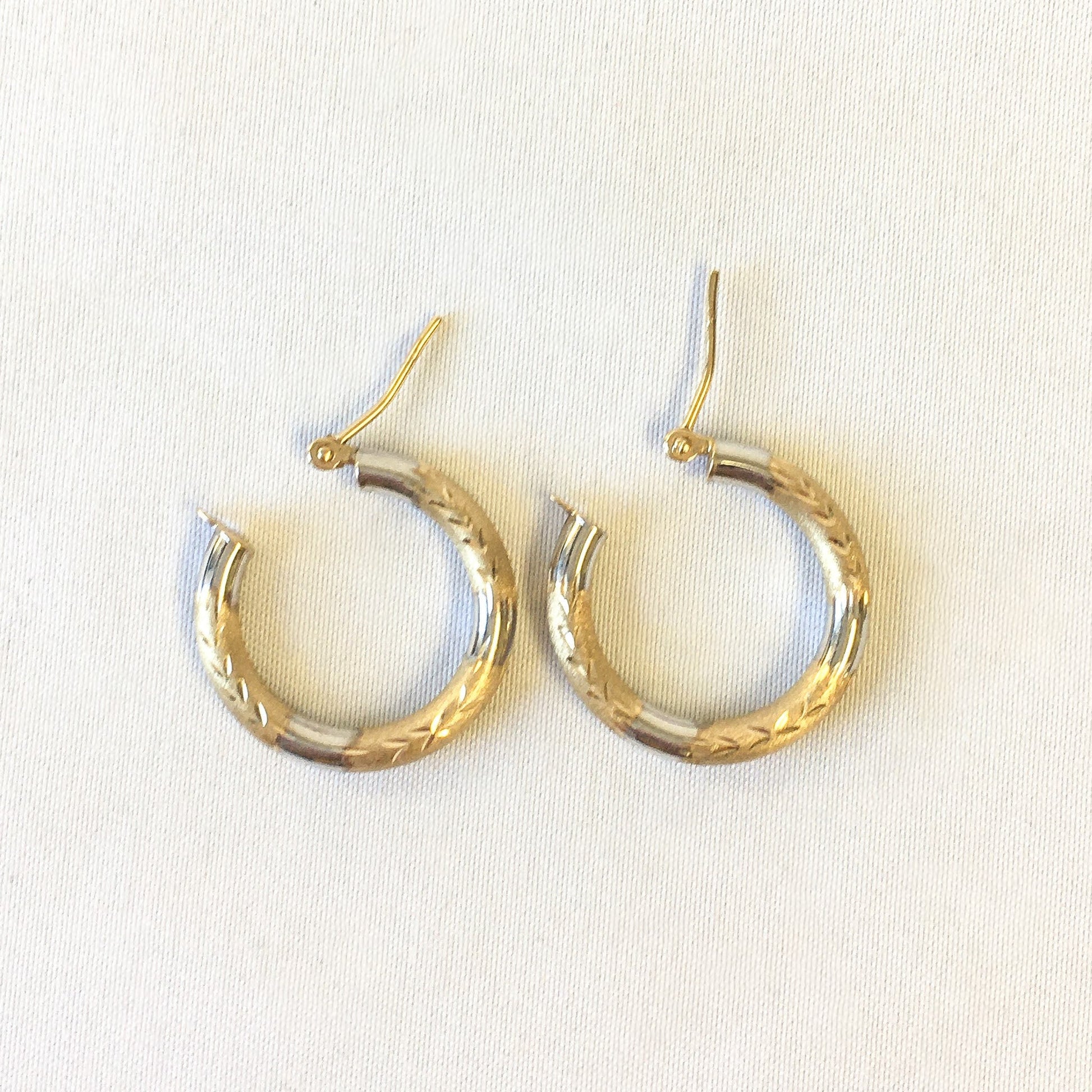 Vintage 14k Gold Two-tone Etched Hoop Earrings