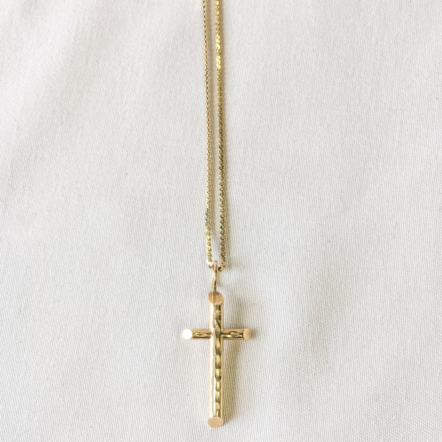 14k Gold Cross Necklace with 14k Gold Chain, Etched Cross Pendant, Italy