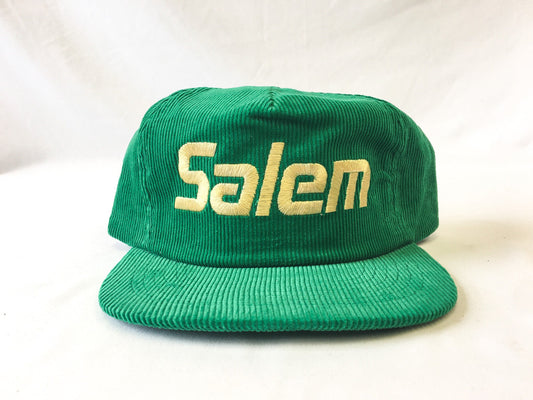 Vintage 90s Salem Tobacco Green Corduroy Embroidered Logo Flatbrim Baseball Cap, Vintage Salem Apparel