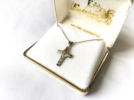 Black Hills Gold 925 and 12k Gold Cross Pendant Necklace