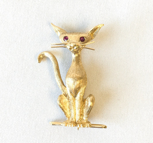 Vintage 1940's Engle Brothers Cat w/Ruby Eyes Brooch/Pin