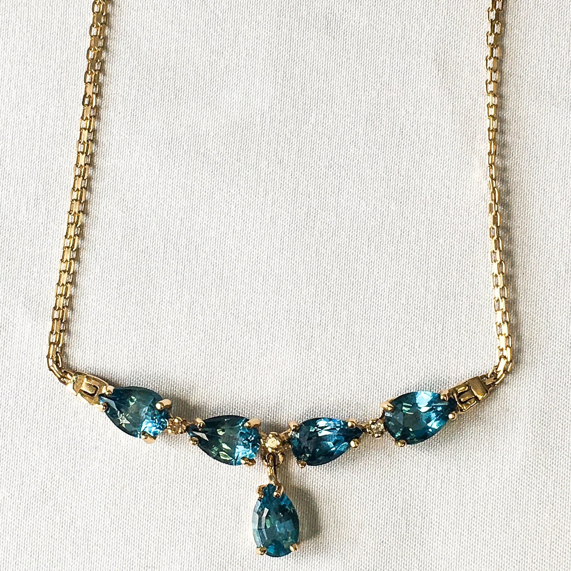 14k Gold Blue Topaz and Diamond Necklace