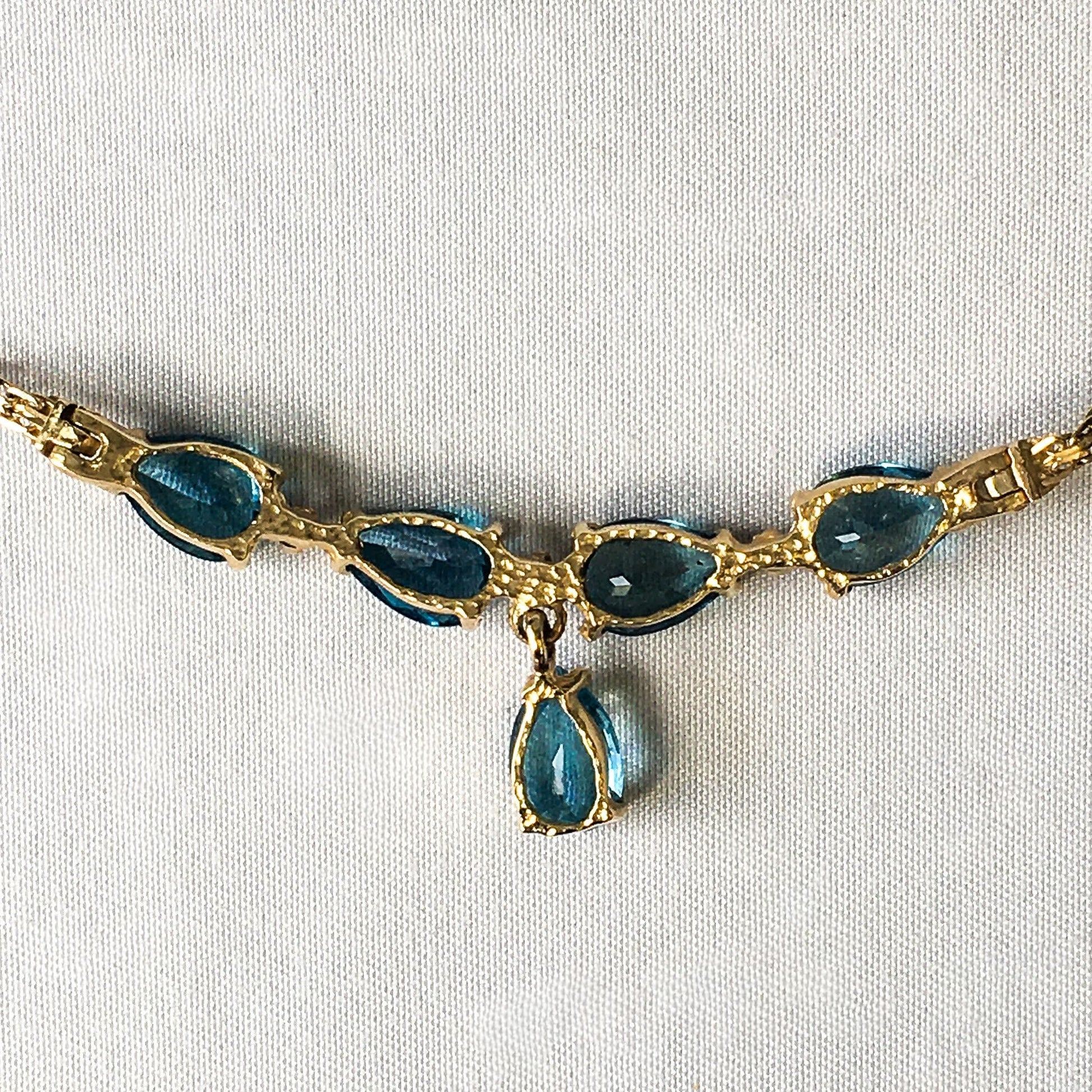 14k Gold Blue Topaz and Diamond Necklace