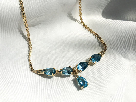 14k Gold Blue Topaz and Diamond Necklace