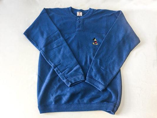 Vintage 80s Mickey Mouse Blue Embroidered 1/4 Button Up Sweater, Women's Sz. M, Vintage Disney Mickey Mouse Apparel
