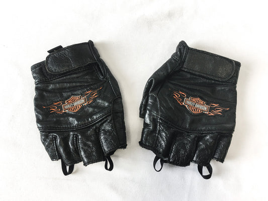 Vintage Harley Davidson Black Logo Leather Fingerless Riding Gloves, Women's Sz. S, Vintage Harley Apparel
