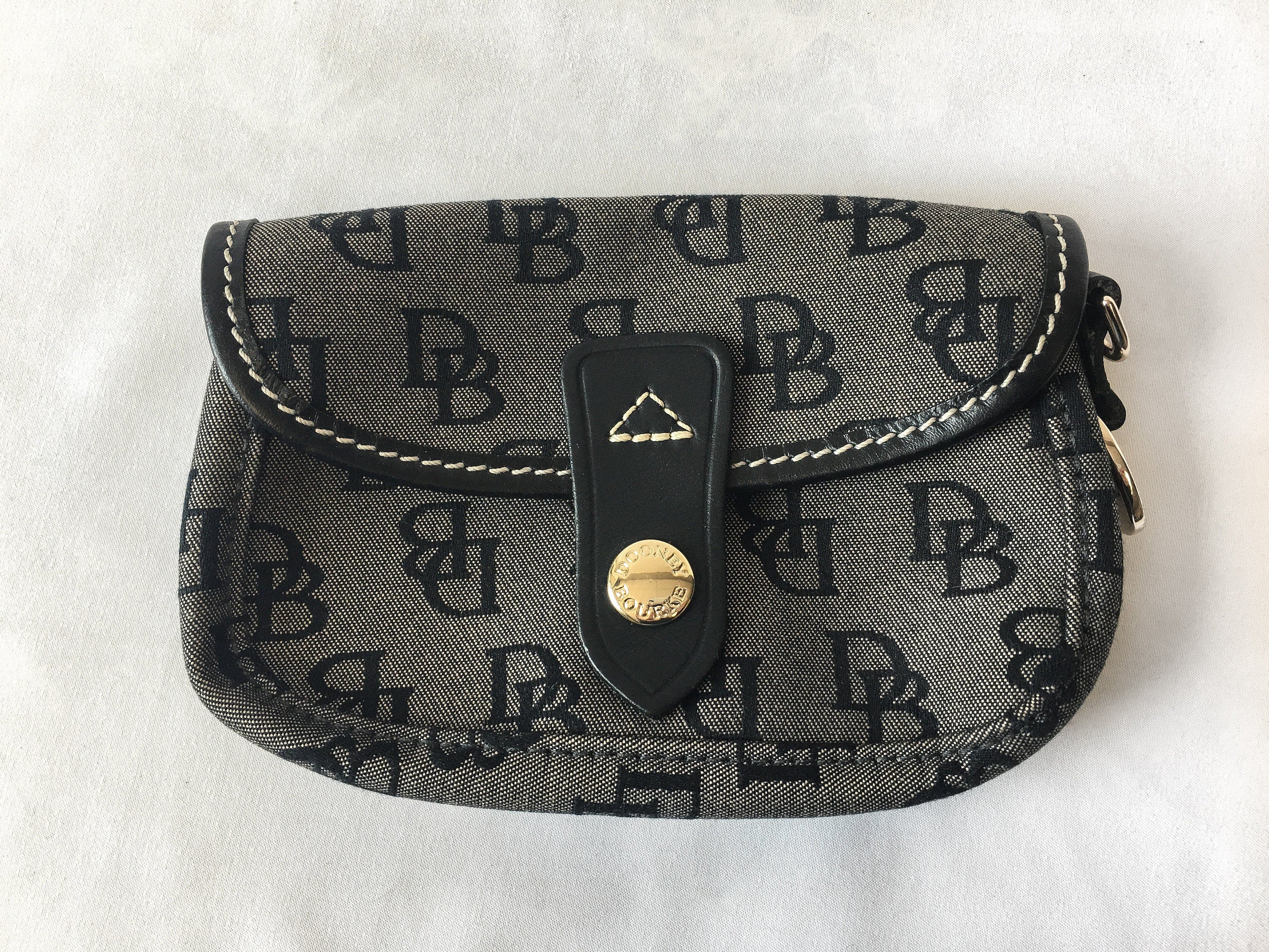 Vintage 90s Dooney and Bourke Black and Gray Canvas Monogram Coin Pouc Shop Dakota Ranch