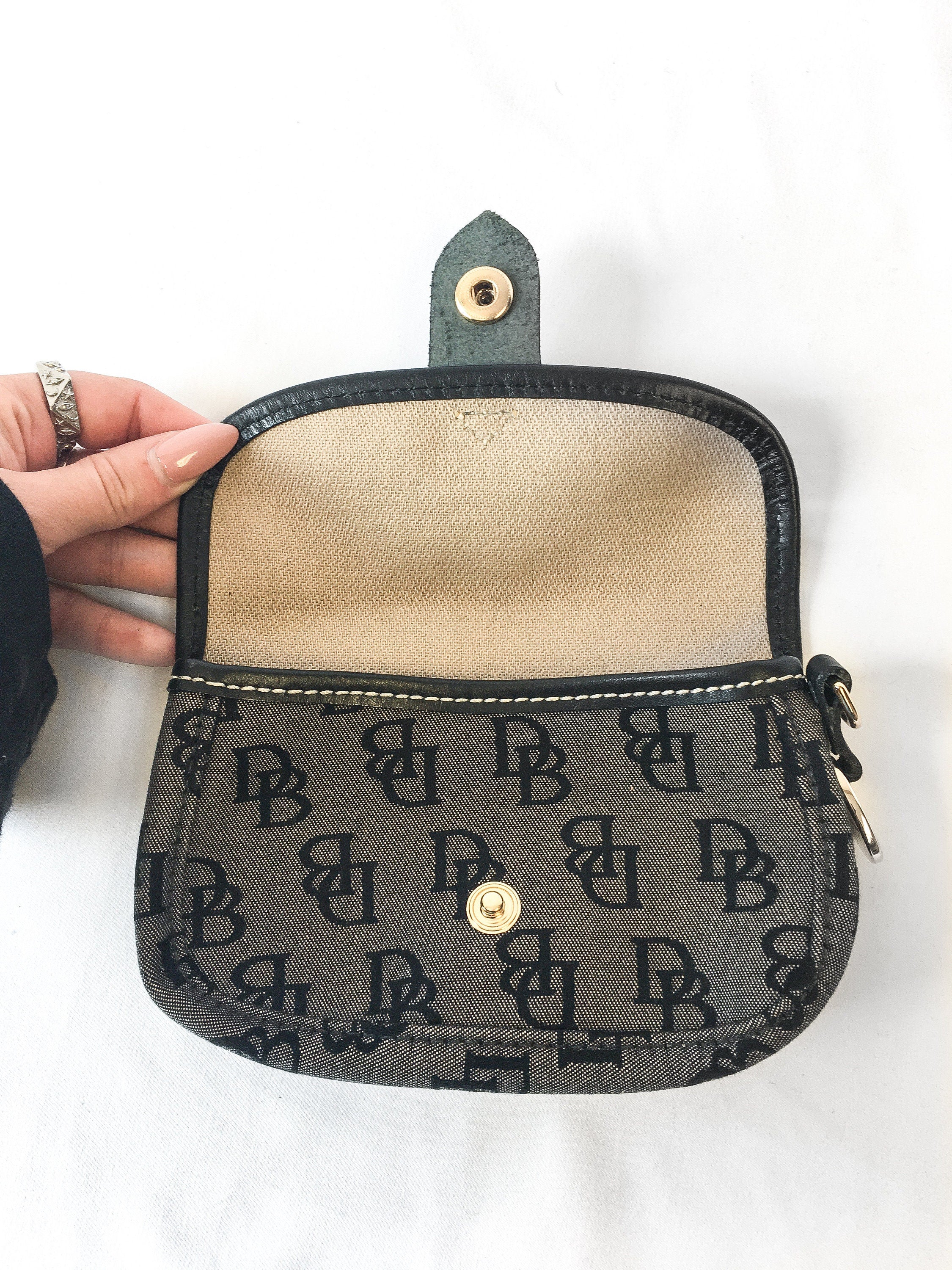 Vintage Dooney & Bourke Black Monogram store Canvas Boston Bag