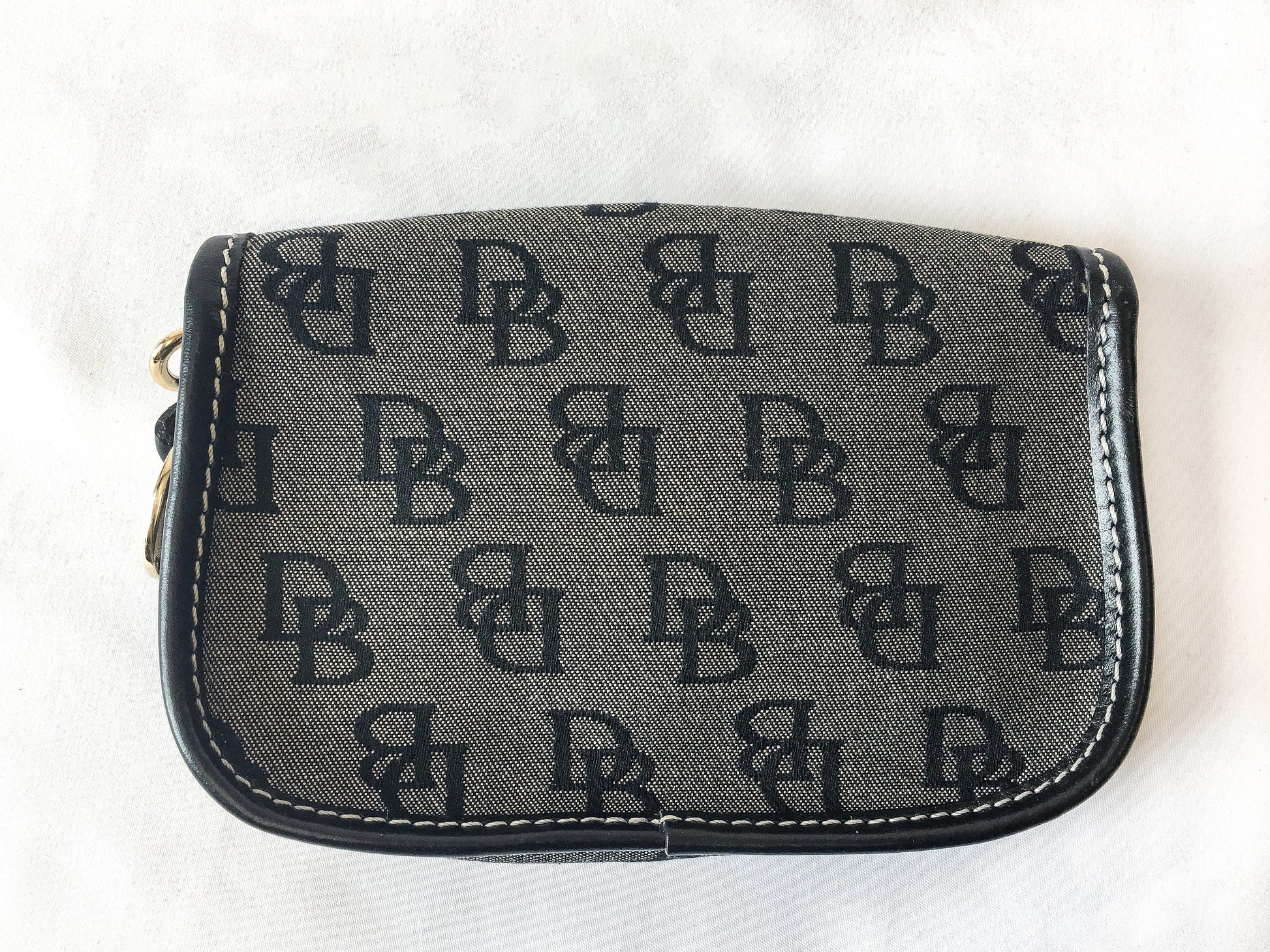 Vintage 90s Dooney and Bourke Black and Gray Canvas Monogram Coin Pouch Wallet, 90s Dooney and Bourke