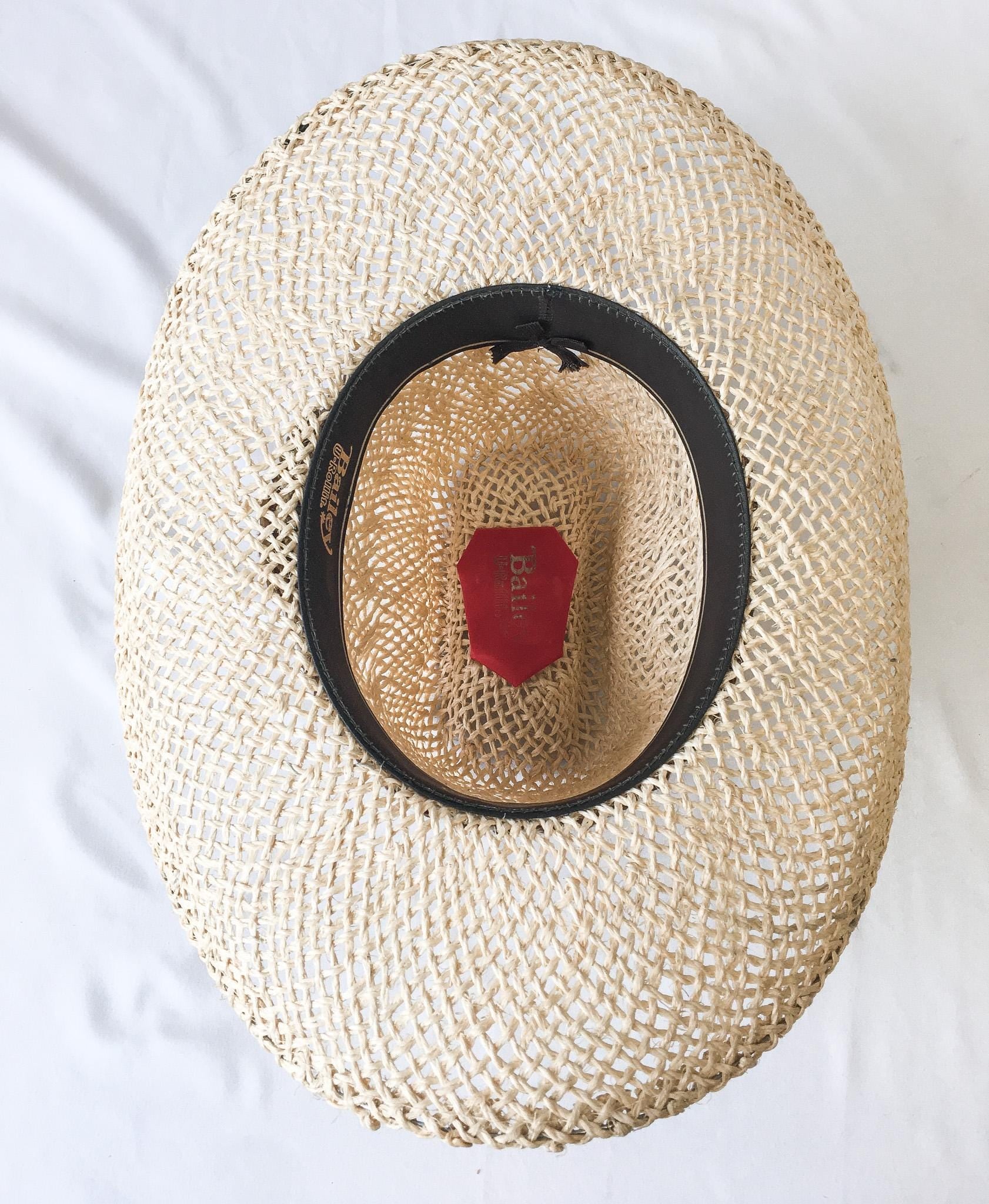 Vintage Bailey's U-Rollit Straw Cowboy Hat with Woven Band and Gold Toned Buckle Detail, Sz. 7 1/4, Vintage Western Hat