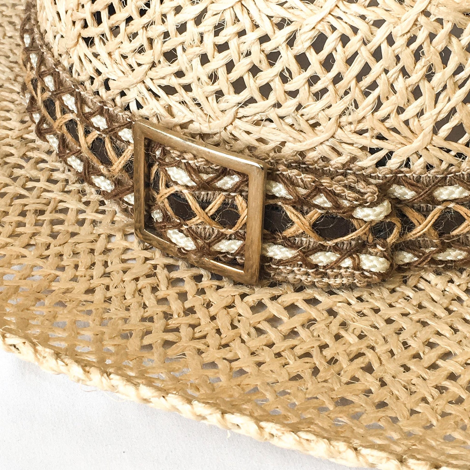 Vintage Bailey's U-Rollit Straw Cowboy Hat with Woven Band and Gold Toned Buckle Detail, Sz. 7 1/4, Vintage Western Hat