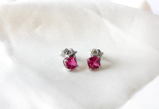 Ruby and Diamond 925 Stud Earrings