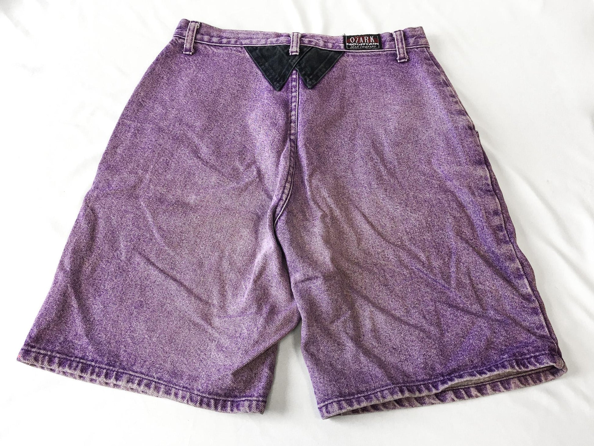 Vintage Ozark Purple Jean Shorts with Black Studded Triangle Patches, Sz. 13, 28" Waist, Vintage Western Denim Shorts