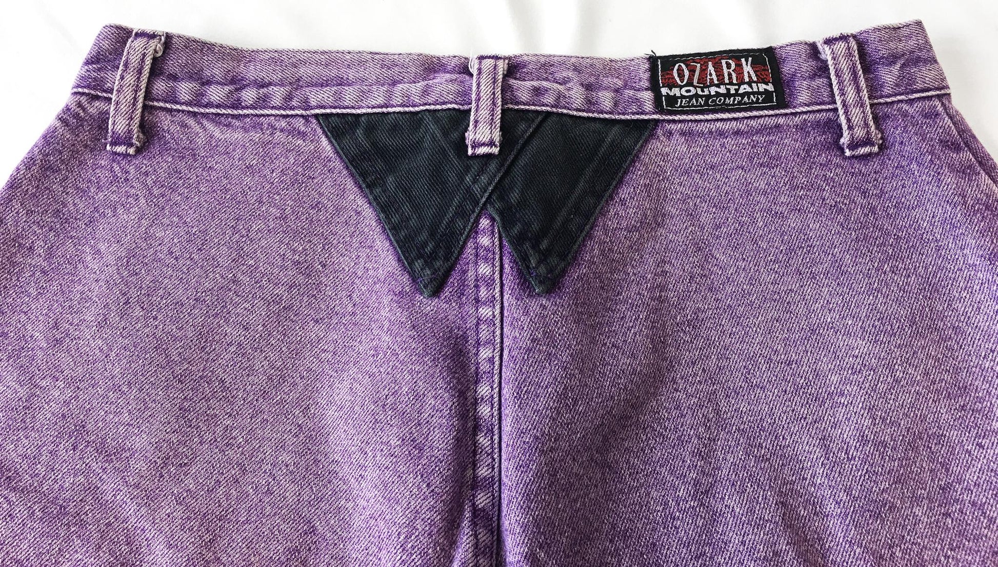 Vintage Ozark Purple Jean Shorts with Black Studded Triangle Patches, Sz. 13, 28" Waist, Vintage Western Denim Shorts