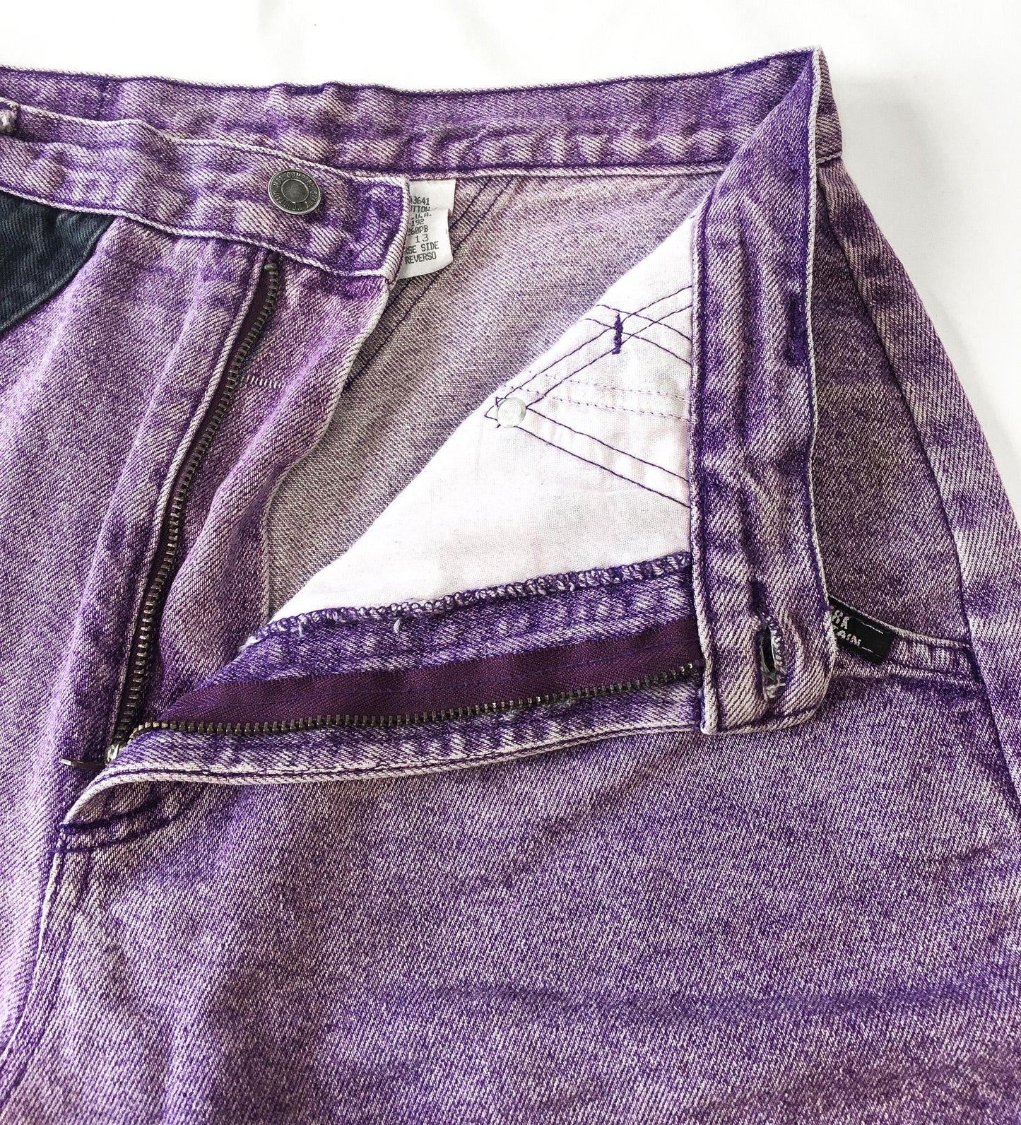 Vintage Ozark Purple Jean Shorts with Black Studded Triangle Patches, Sz. 13, 28" Waist, Vintage Western Denim Shorts