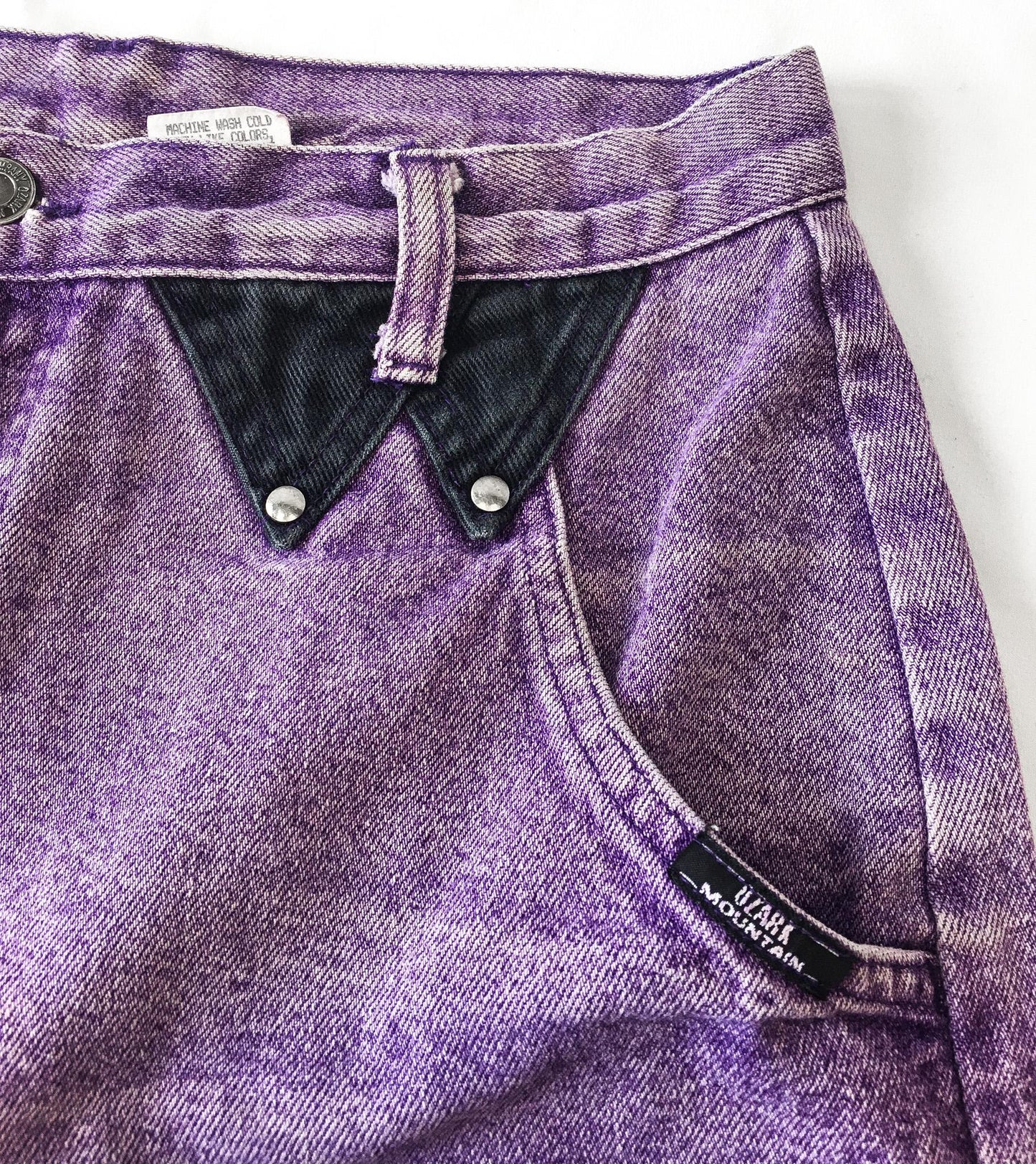 Vintage Ozark Purple Jean Shorts with Black Studded Triangle Patches, Sz. 13, 28" Waist, Vintage Western Denim Shorts