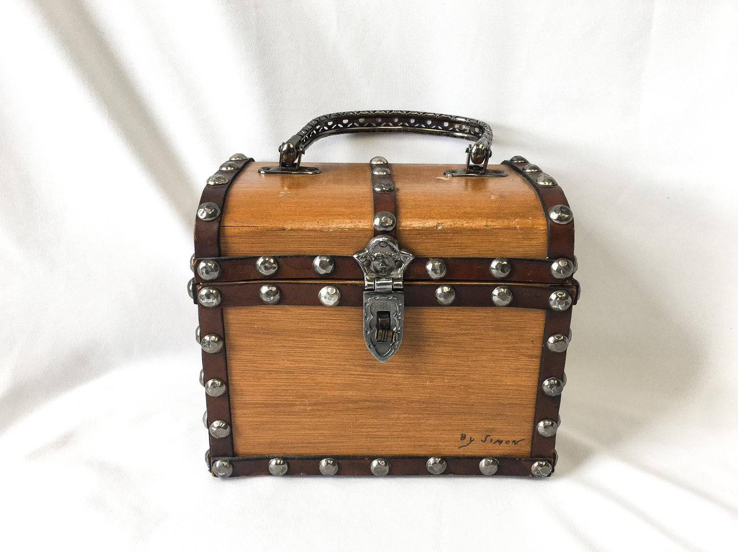 Vintage 60s By Simon Studded Wooden Trinket/Jewelry Box