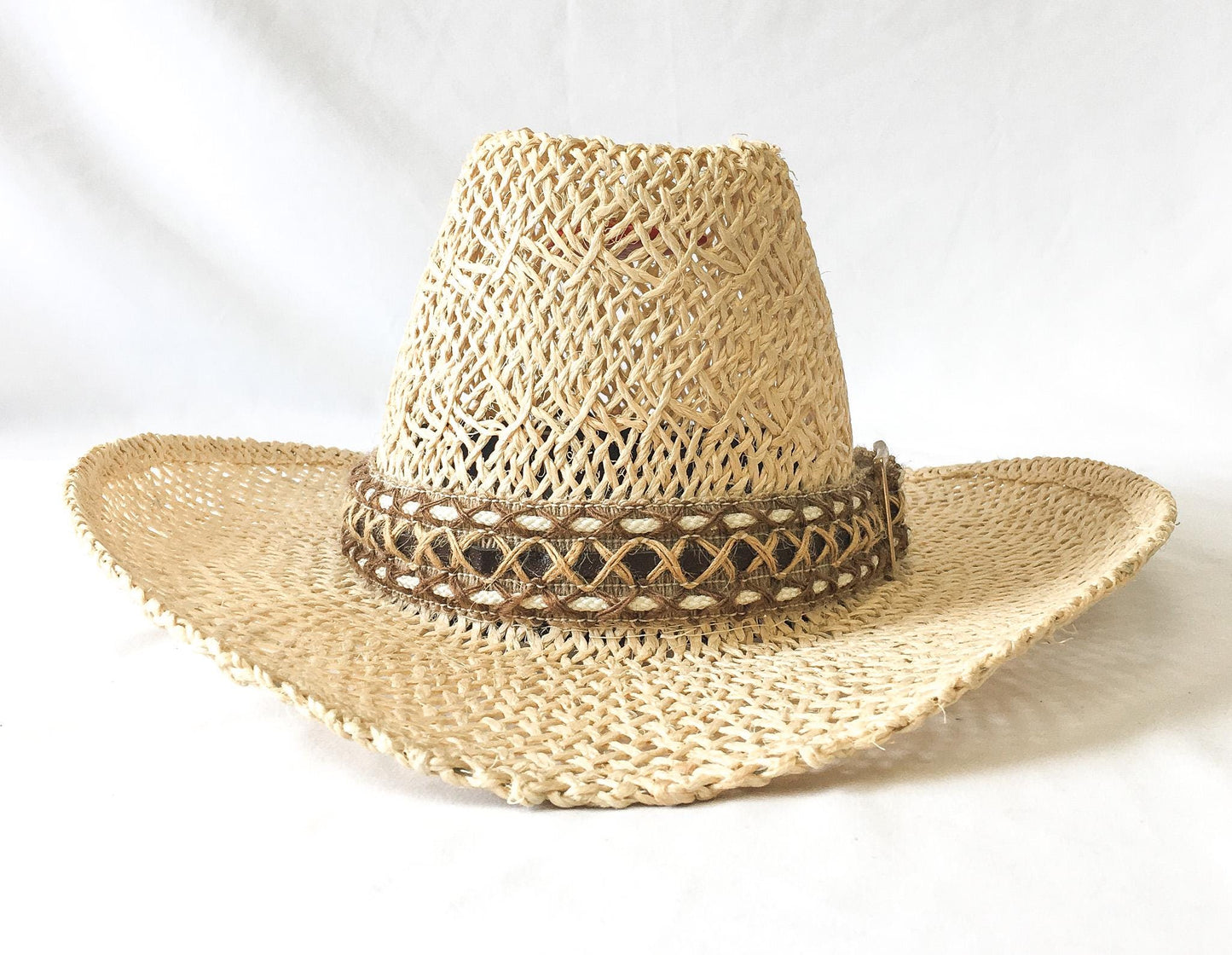 Vintage Bailey's U-Rollit Straw Cowboy Hat with Woven Band and Gold Toned Buckle Detail, Sz. 7 1/4, Vintage Western Hat