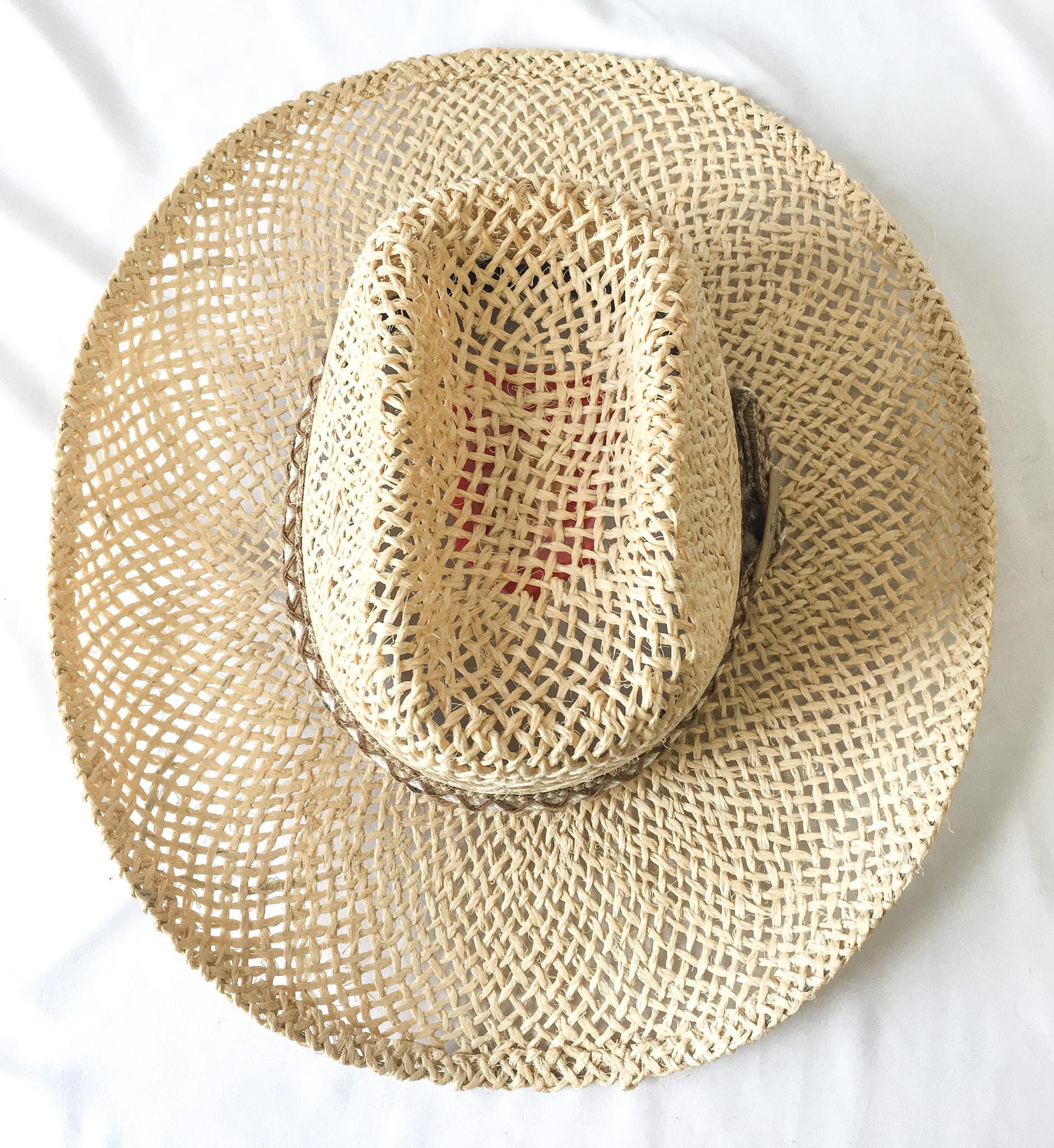 Vintage Bailey's U-Rollit Straw Cowboy Hat with Woven Band and Gold Toned Buckle Detail, Sz. 7 1/4, Vintage Western Hat