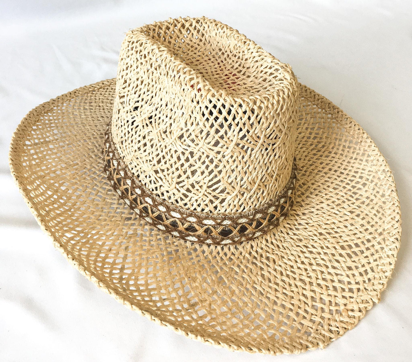 Vintage Bailey's U-Rollit Straw Cowboy Hat with Woven Band and Gold Toned Buckle Detail, Sz. 7 1/4, Vintage Western Hat