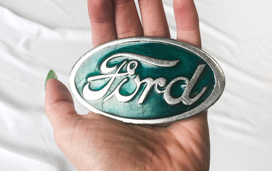 Vintage 2001 Ford Logo Blue Enamel Belt Buckle, Vintage Ford Apparel