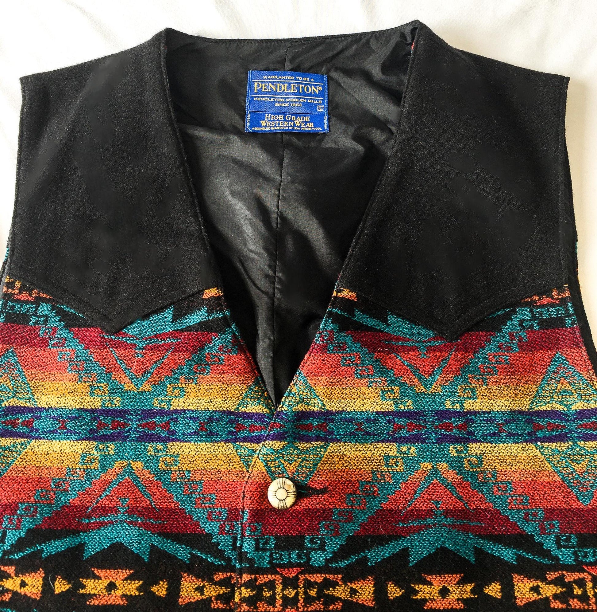 Vintage Inspired Pendleton Rainbow Aztec Patterned Wool Vest, Sz. L, Vintage High Grade Western Wear