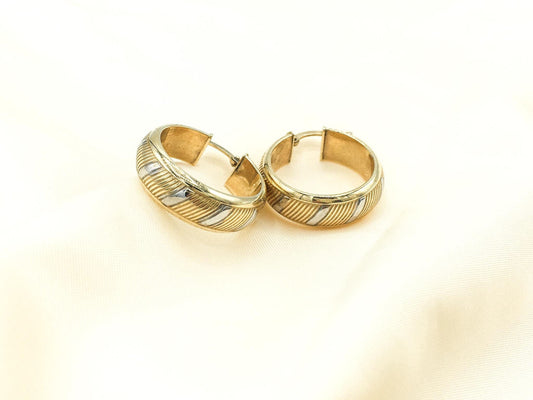 Vintage 14K Gold Italy OTC Two Tone Hoop Earrings