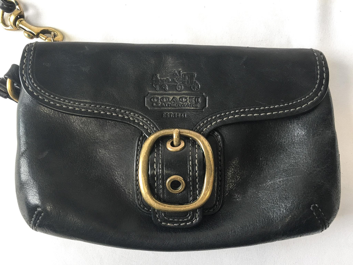 Vintage 90s Coach Black Bleeker Leather Wallet with Detachable Wrist Strap and Brass Hardware, 90s Coach Wallet Wristlet Handbag