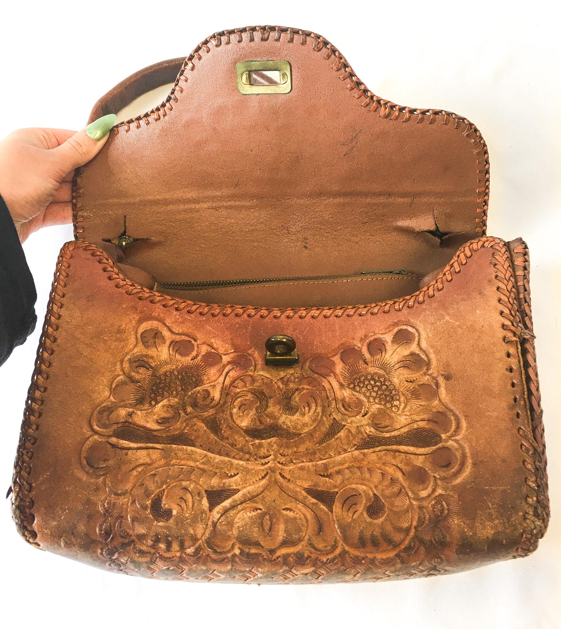 Vintage Hand Tooled cheapest Leather Mid Century Modern Western Purse Bag