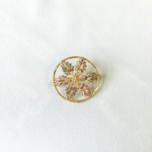 Vintage 10K Black Hills Gold Round Floral Pin/Brooch