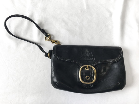 Vintage 90s Coach Black Bleeker Leather Wallet with Detachable Wrist Strap and Brass Hardware, 90s Coach Wallet Wristlet Handbag