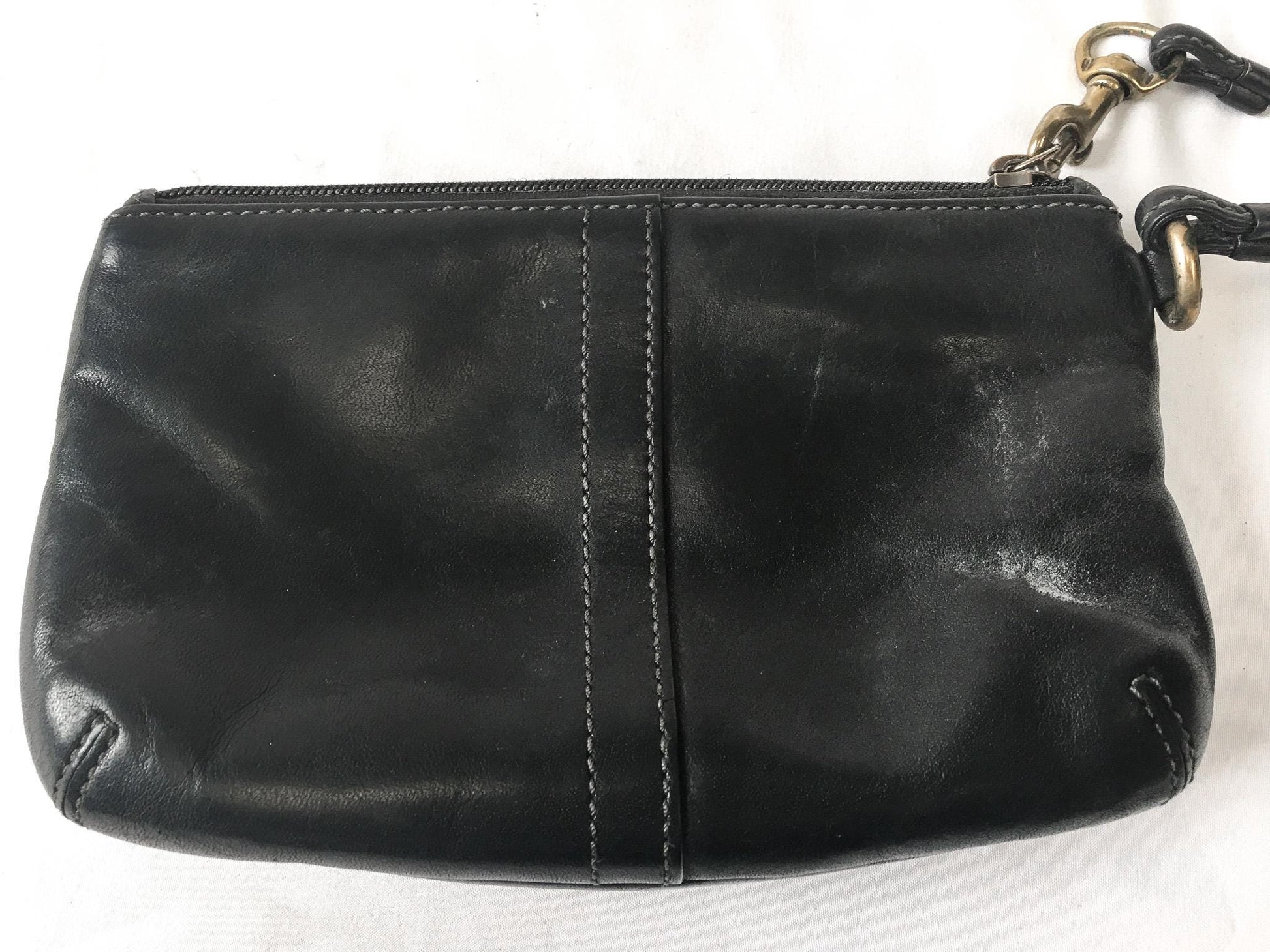 Vintage 90s Coach Black Bleeker Leather Wallet with Detachable Wrist Strap and Brass Hardware, 90s Coach Wallet Wristlet Handbag