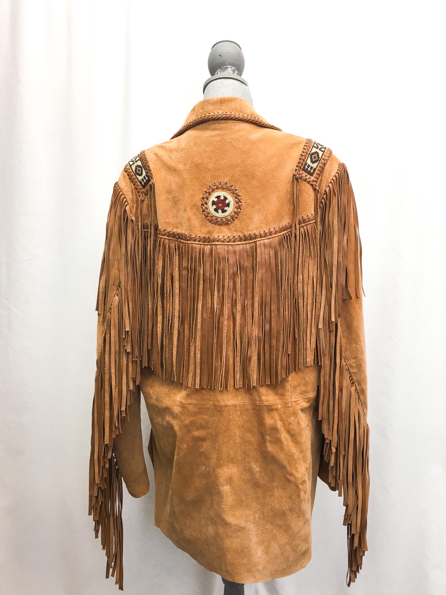 Vintage Scully Brown/Tan Suede Leather Beaded Fringe Jacket, Sz. 44L, Vintage Western Jacket