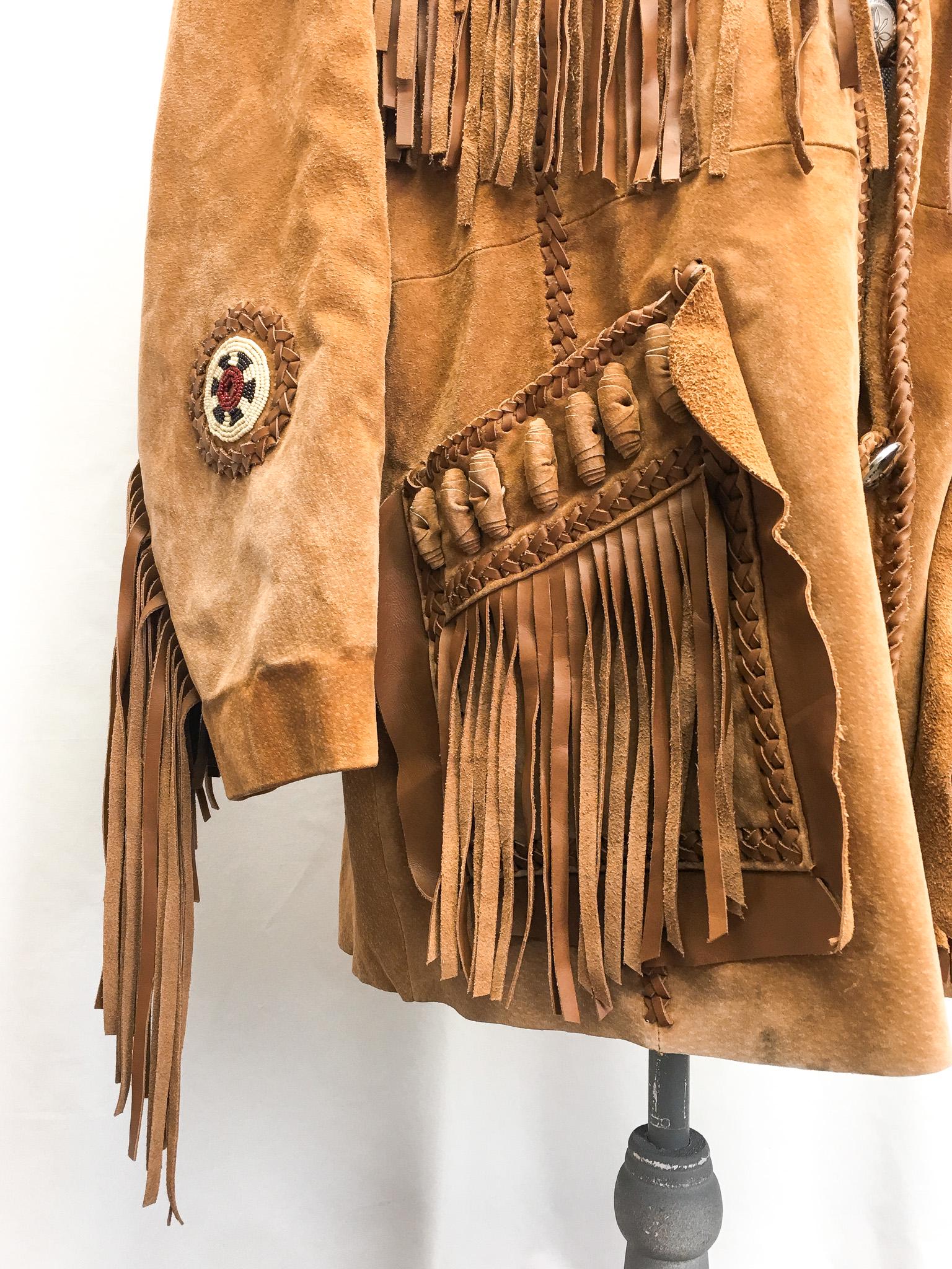 Vintage Scully Brown/Tan Suede Leather Beaded Fringe Jacket, Sz. 44L, Vintage Western Jacket