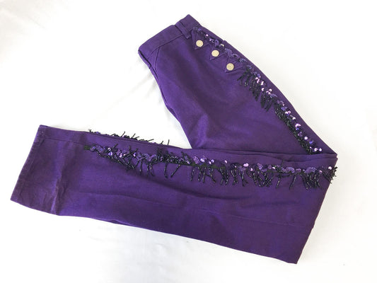 Vintage 90s Lawman Purple High Right Straight Leg Jeans with Sequin Fringe Side Detail, Sz. 24" x 34", Statement Western Pants