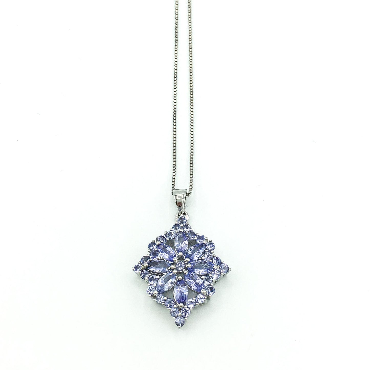 925 Silver Tanzanite Halo Starburst Pendant Necklace on 925 Chain, 18-20"