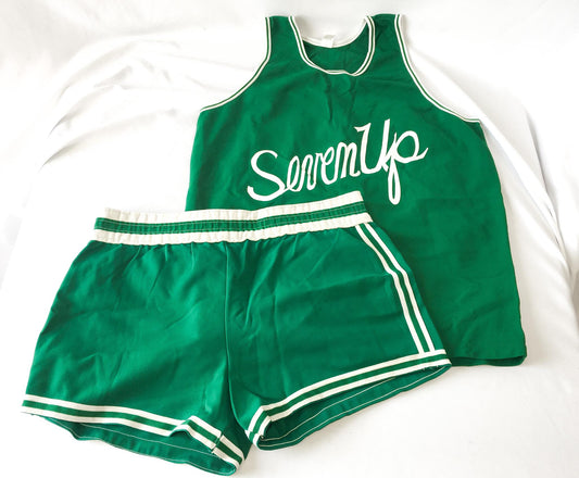 Vintage 80s Seven Up Soda Jersey and Shorts Set, Sz. Unisex XL, Retro Jersey Costume Set