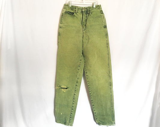 Vintage 90s Union Bay Green Distressed Stone Wash Tapered Mom Jeans, Women's Sz. 26" Waist, Vintage Unique Denim Jeans