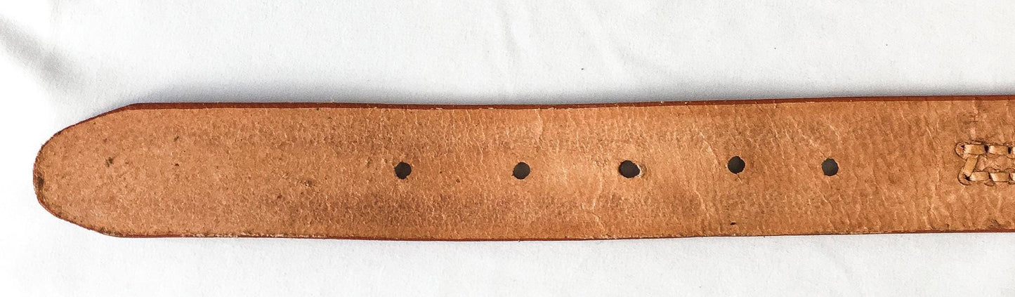 Vintage Handcrafted Orange and Tan Woven and Tooled Leather Belt, Made in Mexico, Sz. 38, Vintage Western Belt