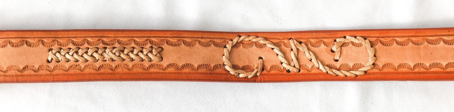 Vintage Handcrafted Orange and Tan Woven and Tooled Leather Belt, Made in Mexico, Sz. 38, Vintage Western Belt