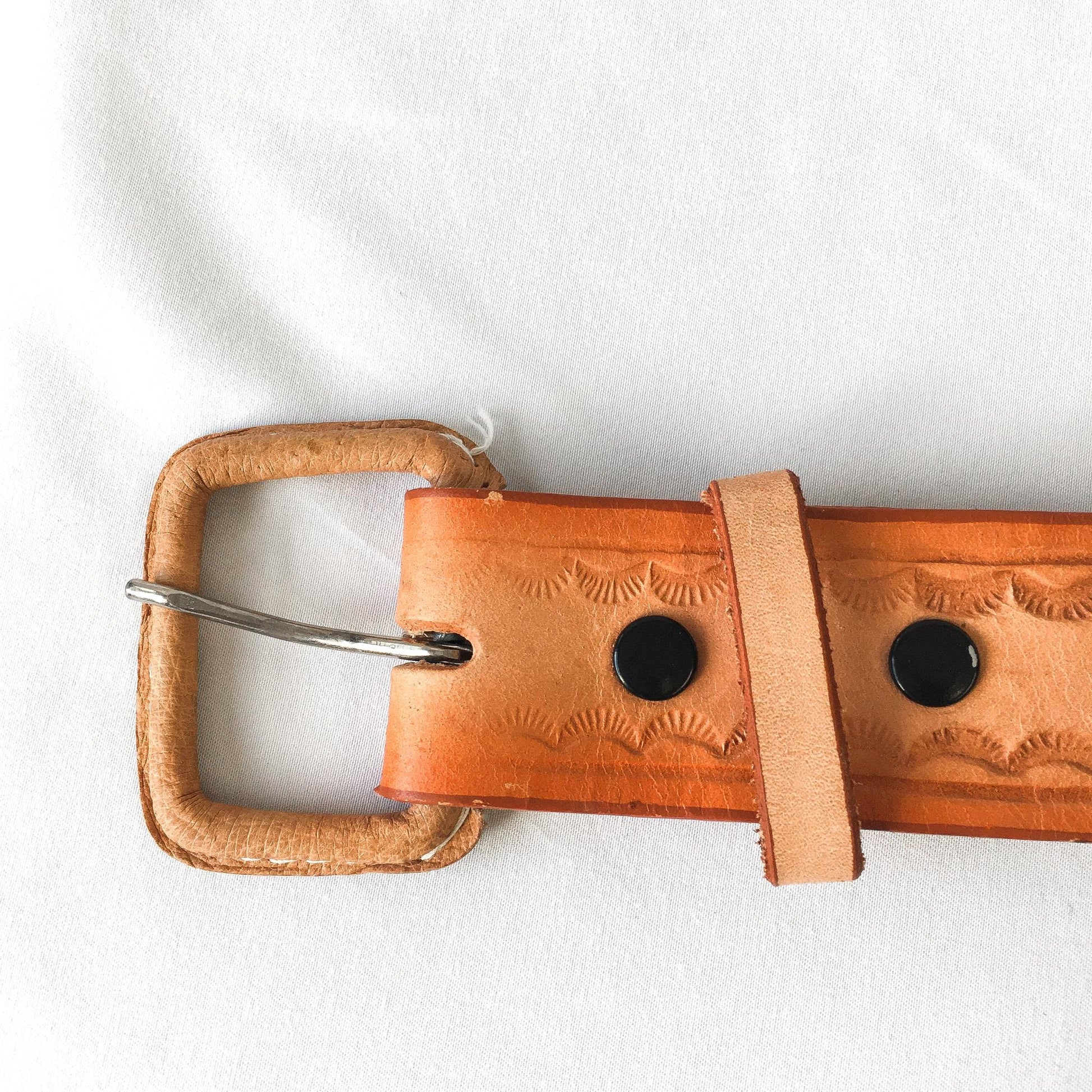 Vintage Handcrafted Orange and Tan Woven and Tooled Leather Belt, Made in Mexico, Sz. 38, Vintage Western Belt