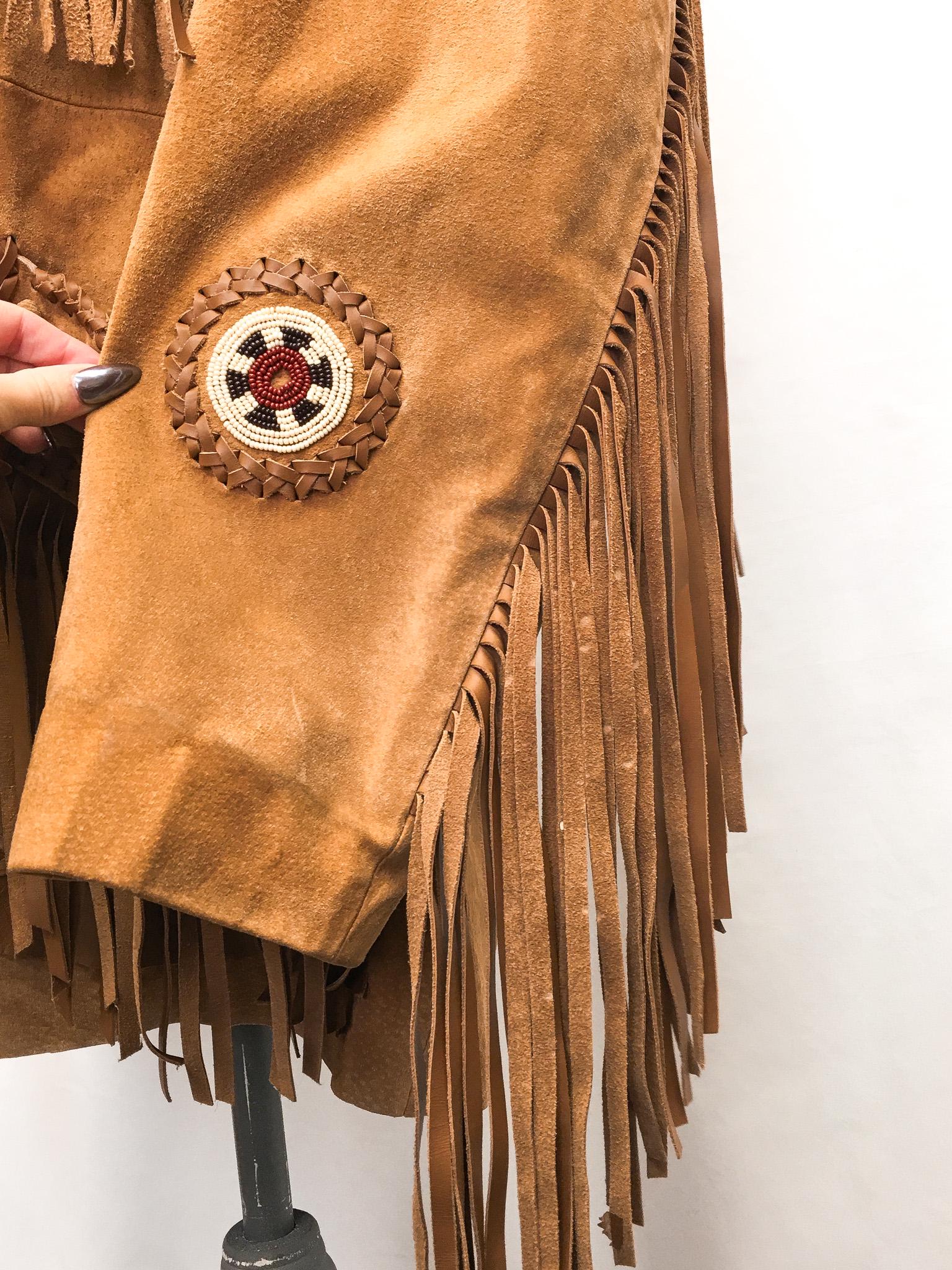 Vintage Scully Brown/Tan Suede Leather Beaded Fringe Jacket, Sz. 44L, Vintage Western Jacket