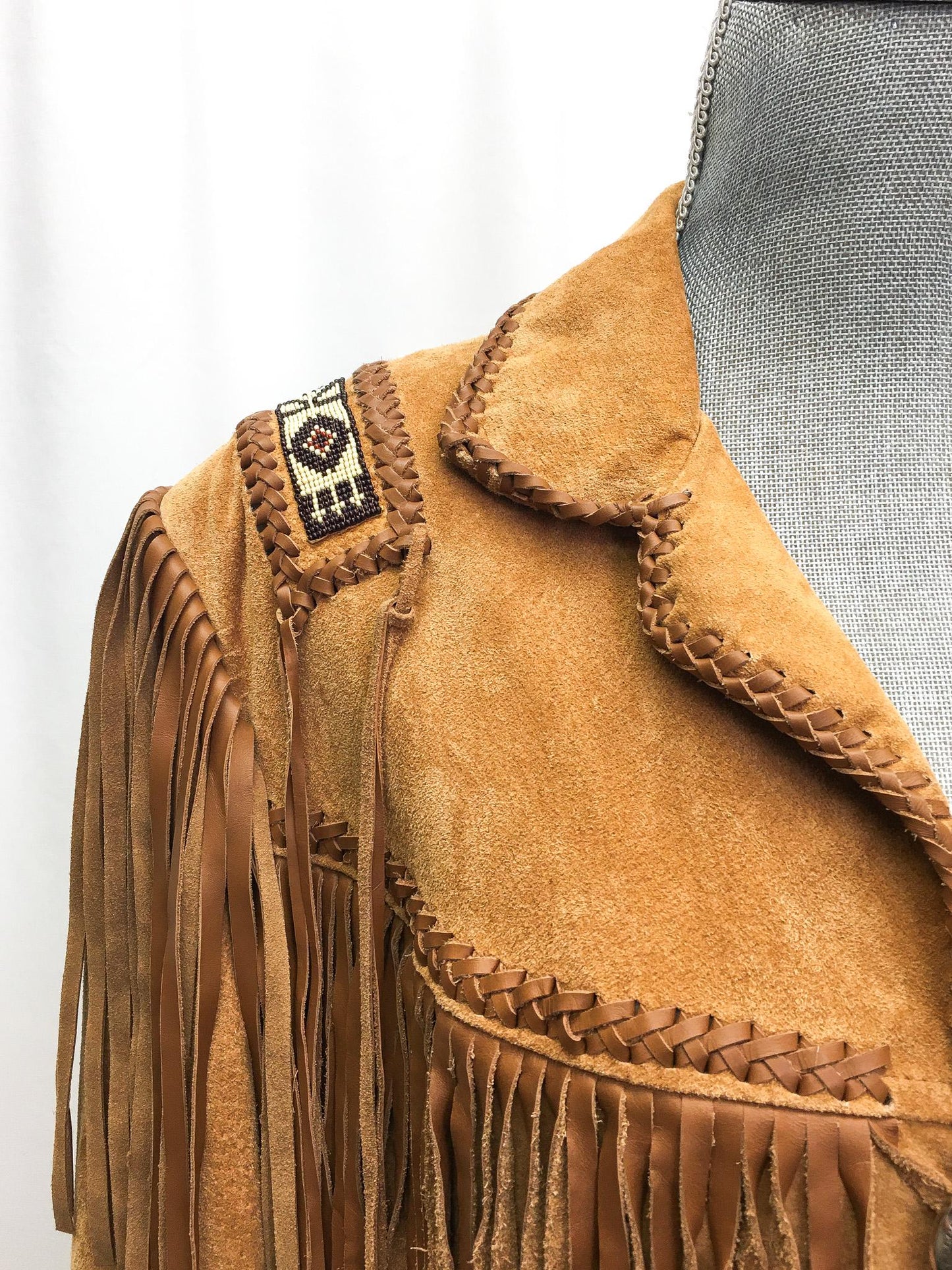 Vintage Scully Brown/Tan Suede Leather Beaded Fringe Jacket, Sz. 44L, Vintage Western Jacket