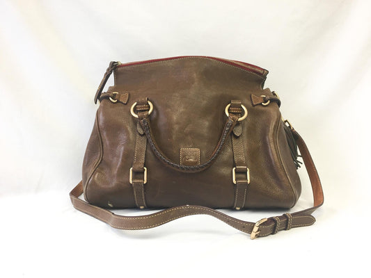 Vintage Dooney and Bourke Brown Florentine Buckle Large Leather Satchel, Vintage Dooney Handbag