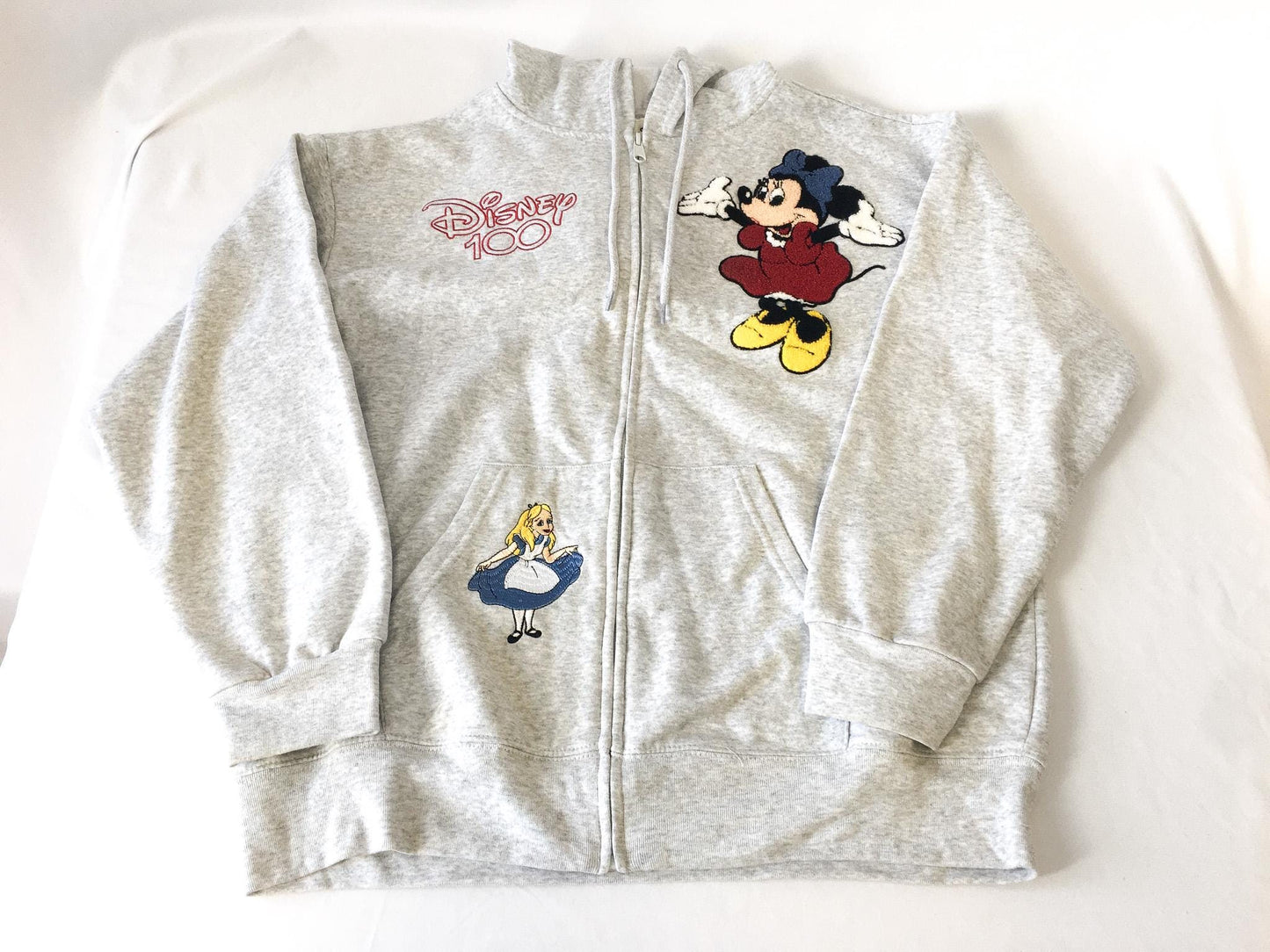 Vintage Inspired Disney 100 Years Mickey and Alice in Wonderland Gray Hoodie, Sz. L, Vintage Disney Apparel