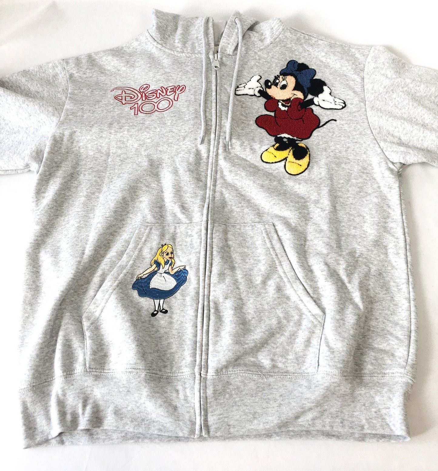 Vintage Inspired Disney 100 Years Mickey and Alice in Wonderland Gray Hoodie, Sz. L, Vintage Disney Apparel