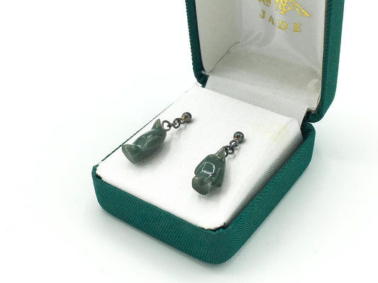 Vintage Jade Penguin Dangle Earrings