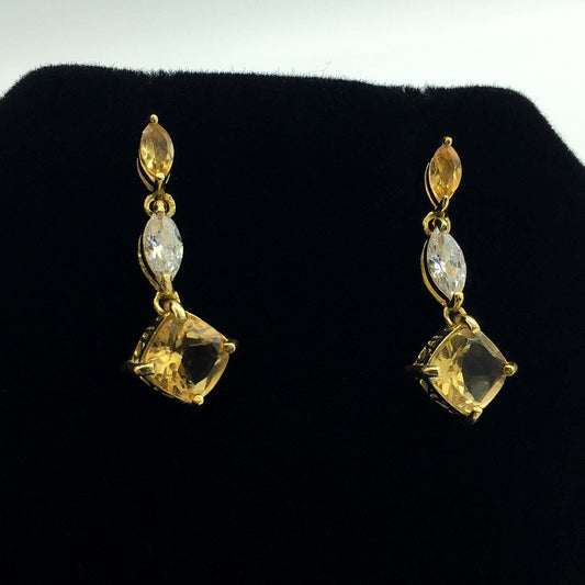 Citrine and White Quartz 925 Dangle Earrings