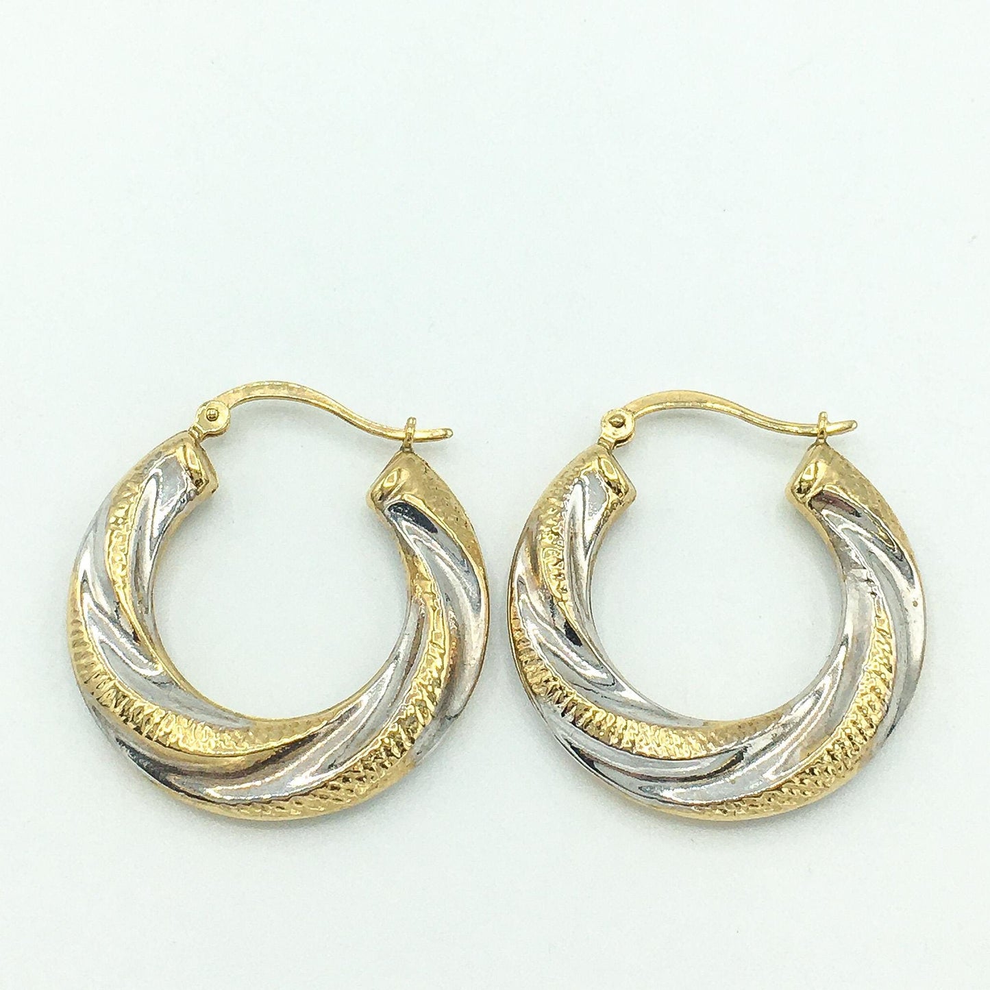 14K Gold Two Tone Hollow Hoop Earrings