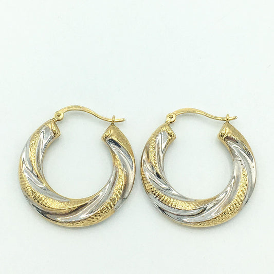 14K Gold Two Tone Hollow Hoop Earrings